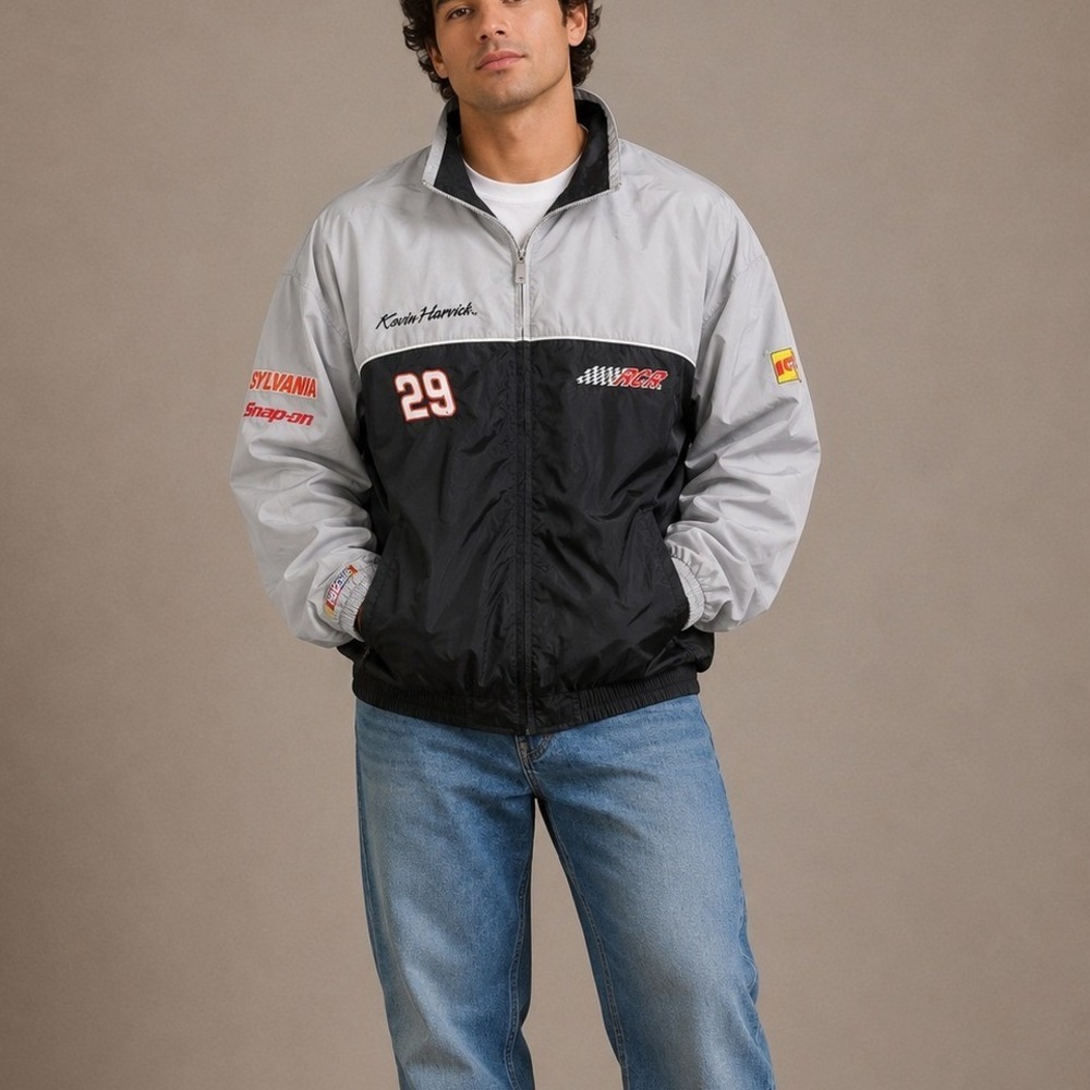 Chase Authentics Kevin Harvick 29 NASCAR Racing Windbreaker Jacket Mens L Gray